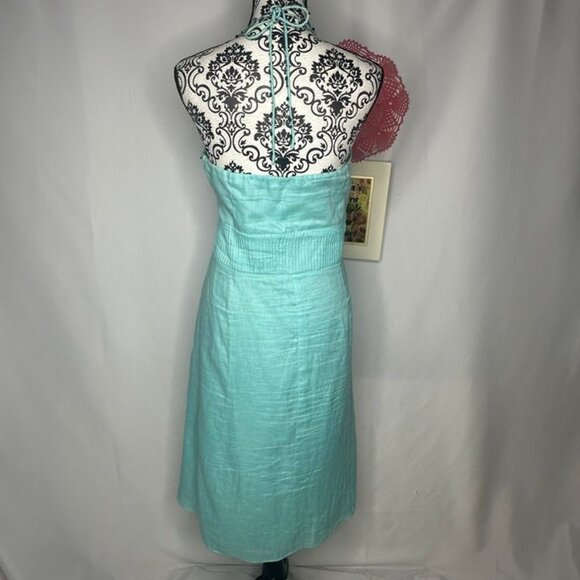 Ann Taylor Ocean Blue 100% Linen Bedded Halter Dress Size 14 - Picture 5 of 10